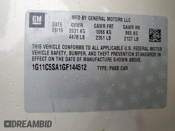 2016 Chevrolet Malibu Limited LT with VIN 1G11C5SA1GF144512, listed as a Copart auction lot 77969844 with 175,627 mi miles and Salvage Title. Bid and sale history available at carsss.com. Image 12.