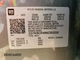 2021 Cadillac XT5 FWD Premium Luxury с VIN 1GYKNCR49MZ202252, выставлен на аукционе Copart как лот 57902235 с пробегом 42 241 миль миль и Списание • Salvage title. История ставок и продаж доступна на DreamBid. Изображение 13.