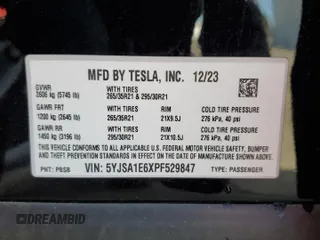 2023 Tesla Model S Plaid with VIN 5YJSA1E6XPF529847, listed as a Copart auction lot 48903675 with Not provided miles and Salvage title. Bid and sale history available at DreamBid. Image 14.
