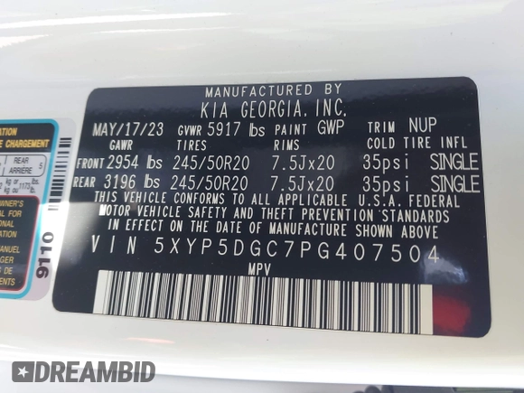2023 Kia Telluride SX Prestige X-Line с VIN 5XYP5DGC7PG407504, выставлен на аукционе IAAI как лот 41716204 с пробегом 23 987 миль миль и . История ставок и продаж доступна на DreamBid. Изображение 9.