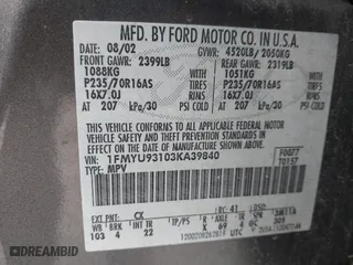 2003 Ford Escape XLT Popular 2 with VIN 1FMYU93103KA39840, listed as a IAAI auction lot 41966605 with 141,321 mi miles. Bid and sale history available at carsss.com. Image 9.