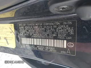 2006 Lexus ES 350 with VIN JTHBA30G765151352, listed as a IAAI auction lot 42079455 with 319,832 mi miles and . Bid and sale history available at DreamBid. Image 9.