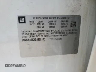 2012 Buick Regal Premium 1 with VIN 2G4GS5EK4C9208145, listed as a Copart auction lot 44690085 with 150,401 mi miles and Salvage Title. Bid and sale history available at DreamBid. Image 12.