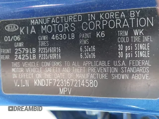 2006 Kia Sportage LX with VIN KNDJF723167214580, listed as a IAAI auction lot 42126184 with 125,434 mi miles and . Bid and sale history available at carsss.com. Image 9.