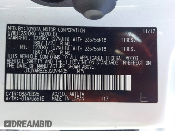 2018 Lexus NX 300 with VIN JTJYARBZ6J2094405, listed as a IAAI auction lot 41435110 with 147,944 mi miles and . Bid and sale history available at DreamBid. Image 9.