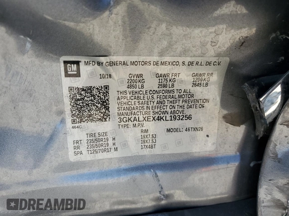 2019 GMC Terrain Denali z VIN 3GKALXEX4KL193256, wystawiony jako Copart lot #64475745 z przebiegiem 71 243 mil mil oraz Szkoda całkowita • Salvage title. Historia ofert i sprzedaży dostępna na DreamBid. Obrazek 12.