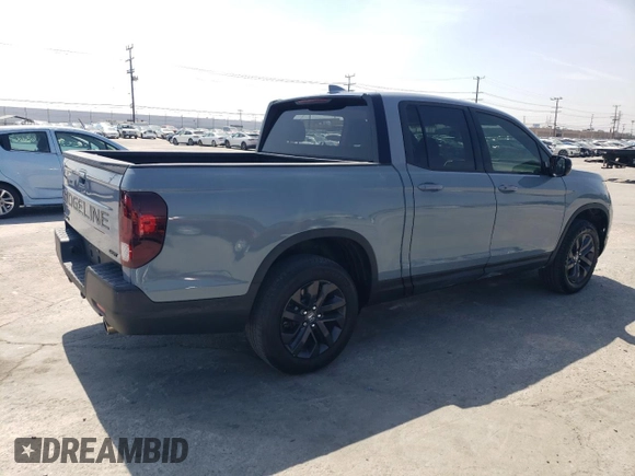 2024 Honda Ridgeline Sport with VIN 5FPYK3F18RB021179, listed as a Copart auction lot 55466935 with 8,400 mi miles and Salvage title. Bid and sale history available at DreamBid. Image 3.