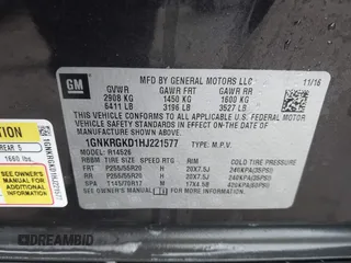 2017 Chevrolet Traverse LT with VIN 1GNKRGKD1HJ221577, listed as a IAAI auction lot 41447118 with 169,177 mi miles and . Bid and sale history available at DreamBid. Image 9.