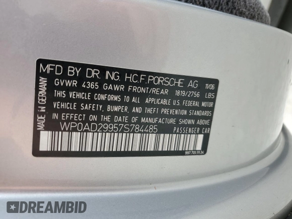 2007 Porsche 911 Turbo with VIN WP0AD29957S784485, listed as a Copart auction lot 75090564 with Not Provided miles and Salvage Title. Bid and sale history available at DreamBid. Image 13.