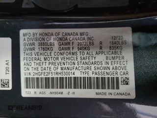 2024 Honda Civic Sedan Sport with VIN 2HGFE2F51RH530014, listed as a Copart auction lot 48580255 with 11,302 mi miles and Salvage Title. Bid and sale history available at carsss.com. Image 13.