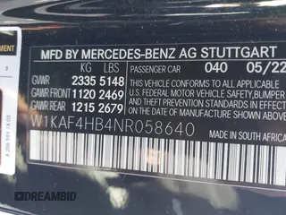 2022 Mercedes-Benz C 300 with VIN W1KAF4HB4NR058640, listed as a IAAI auction lot 41776946 with 47,882 mi miles and . Bid and sale history available at DreamBid. Image 9.