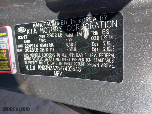 2017 Kia Soul with VIN KNDJN2A28H7495648, listed as a IAAI auction lot 41762986 with 83,968 mi miles. Bid and sale history available at carsss.com. Image 9.