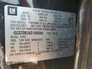 2016 Chevrolet Colorado 4WD Z71 with VIN 1GCGTDE3XG1366584, listed as a Copart auction lot 57827595 with 111,822 mi miles and Salvage title. Bid and sale history available at DreamBid. Image 12.