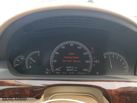 2009 Mercedes-Benz S-Class 5.5L V8 with VIN WDDNG71XX9A262756, listed as a Copart auction lot 44528295 with 80,649 mi miles and Salvage Title. Bid and sale history available at carsss.com. Image 9.