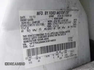 2012 Ford F-250 XL with VIN 1FT7W2B68CEB14653, listed as a IAAI auction lot 41318010 with 138,053 mi miles and . Bid and sale history available at DreamBid. Image 9.