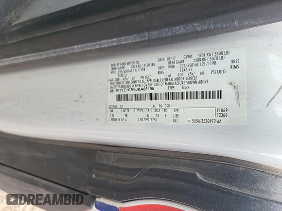 2018 Ford Transit с VIN 1FTYE1CM4JKA08195, выставлен на аукционе IAAI как лот 42726983 с пробегом 131 936 миль миль и . История ставок и продаж доступна на DreamBid. Изображение 20.