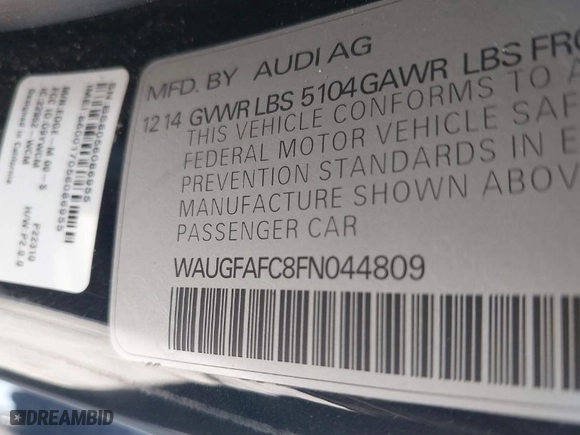 2015 Audi A6 2.0T Premium Plus with VIN WAUGFAFC8FN044809, listed as a IAAI auction lot 41810102 with 153,577 mi miles. Bid and sale history available at carsss.com. Image 9.