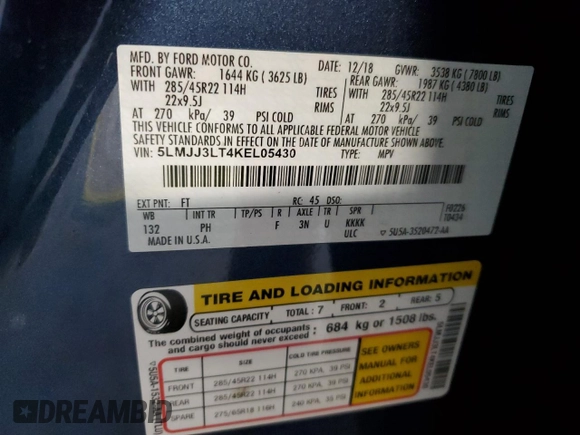 2019 Lincoln Navigator Reserve z VIN 5LMJJ3LT4KEL05430, wystawiony jako Copart lot #41456055 z przebiegiem 76 476 mil mil oraz Szkoda całkowita • Salvage title. Historia ofert i sprzedaży dostępna na DreamBid. Obrazek 16.