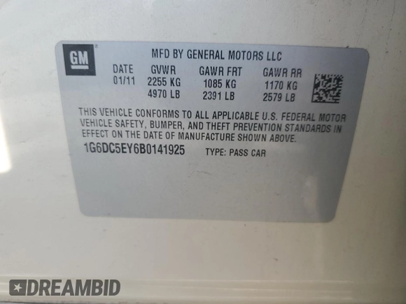 2011 Cadillac CTS with VIN 1G6DC5EY6B0141925, listed as a Copart auction lot 54479025 with Not Provided miles and Salvage Title. Bid and sale history available at DreamBid. Image 12.