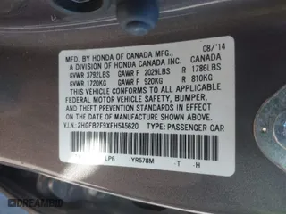 2014 Honda Civic Sedan EX-L with VIN 2HGFB2F9XEH545620, listed as a IAAI auction lot 41654871 with 126,535 mi miles. Bid and sale history available at carsss.com. Image 9.