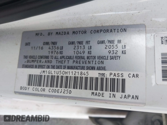 2017 Mazda 6 Sport with VIN JM1GL1U50H1121845, listed as a IAAI auction lot 42262463 with 174,938 mi miles and . Bid and sale history available at DreamBid. Image 9.