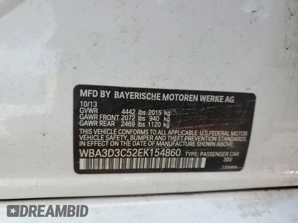 2014 BMW 3 Series 328d with VIN WBA3D3C52EK154860, listed as a Copart auction lot 47871425 with 155,445 mi miles and Clean Title. Bid and sale history available at carsss.com. Image 12.