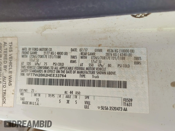 2017 Ford F-250 Lariat с VIN 1FT7W2B62HEE33764, выставлен на аукционе IAAI как лот 42178302 с пробегом 188 328 миль миль и . История ставок и продаж доступна на DreamBid. Изображение 9.