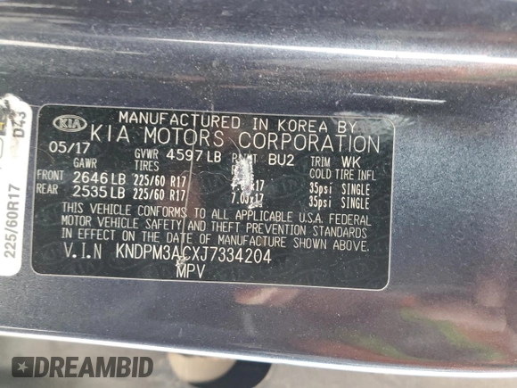 2018 Kia Sportage LX with VIN KNDPM3ACXJ7334204, listed as a Copart auction lot 50383775 with Not Provided miles and Salvage Title. Bid and sale history available at DreamBid. Image 12.