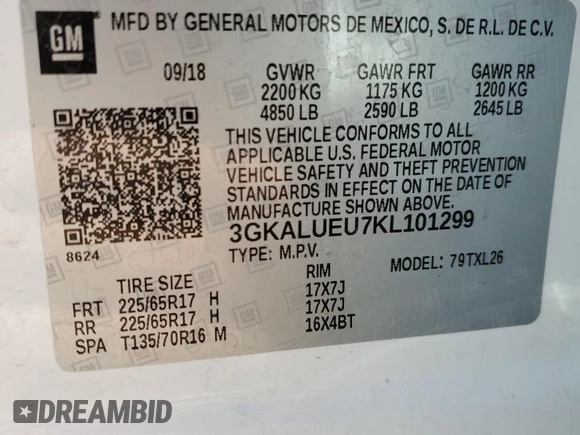 2019 GMC Terrain SLE Diesel with VIN 3GKALUEU7KL101299, listed as a Copart auction lot 69410784 with 101,421 mi miles and Salvage Title. Bid and sale history available at carsss.com. Image 14.