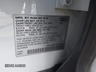 2019 Audi Q7 Premium with VIN WA1AAAF74KD004991, listed as a IAAI auction lot 42180183 with 53,188 mi miles and . Bid and sale history available at DreamBid. Image 9.