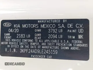 2020 Kia Forte LXS with VIN 3KPF24AD9LE245159, listed as a IAAI auction lot 40423682 with 54,667 mi miles and . Bid and sale history available at carsss.com. Image 9.