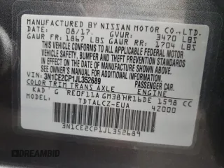 2018 Nissan Note SV with VIN 3N1CE2CP1JL352689, listed as a Copart auction lot 57144785 with 38,824 mi miles and Salvage title. Bid and sale history available at DreamBid. Image 12.