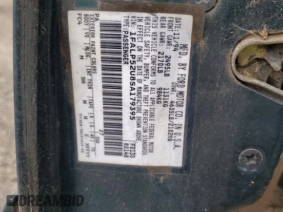 1995 Ford Taurus GL with VIN 1FALP52U8SA179395, listed as a Copart auction lot 53614265 with 71,082 mi miles and Salvage title. Bid and sale history available at DreamBid. Image 12.