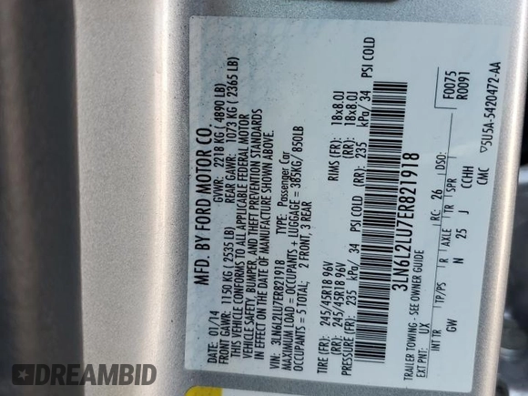 2014 Lincoln MKZ Hybrid z VIN 3LN6L2LU7ER821918, wystawiony jako Copart lot #60754555 z przebiegiem 128 295 mil mil oraz Szkoda całkowita • Salvage title. Historia ofert i sprzedaży dostępna na DreamBid. Obrazek 12.