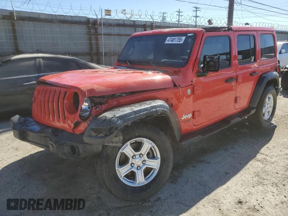 2020 Jeep Wrangler Unlimited Sport S with VIN 1C4HJXDN2LW279810, listed as a Copart auction lot 47481755 with 106,667 mi miles and Salvage title. Bid and sale history available at DreamBid. Image 1.