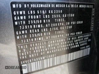 2022 Volkswagen Tiguan SE R-Line Black z VIN 3VVCB7AX5NM126601, wystawiony jako Copart lot #60935515 z przebiegiem 67 801 mil mil oraz Szkoda całkowita • Salvage title. Historia ofert i sprzedaży dostępna na DreamBid. Obrazek 14.