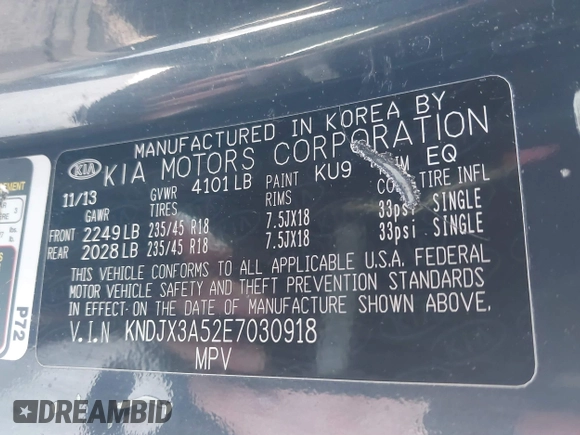 2014 Kia Soul + with VIN KNDJX3A52E7030918, listed as a IAAI auction lot 41857501 with 99,623 mi miles and . Bid and sale history available at DreamBid. Image 9.