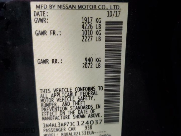 2018 Nissan Altima 2.5 SV with VIN 1N4AL3AP7JC124037, listed as a Copart auction lot 83570954 with 117,642 mi miles and Salvage Title. Bid and sale history available at carsss.com. Image 14.