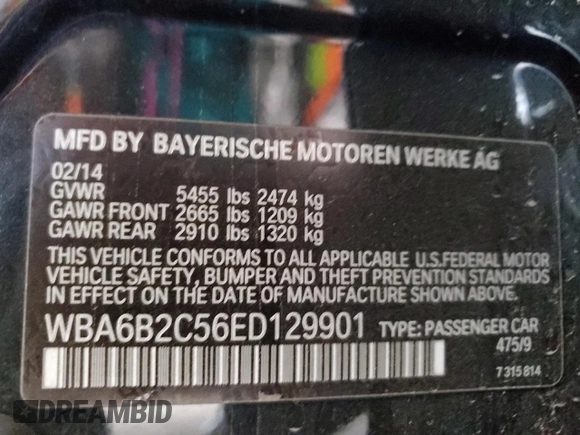 2014 BMW 6 Series 650i z VIN WBA6B2C56ED129901, wystawiony jako Copart lot #41619755 z przebiegiem 131 208 mil mil oraz Czysty tytuł • Clean title. Historia ofert i sprzedaży dostępna na DreamBid. Obrazek 12.