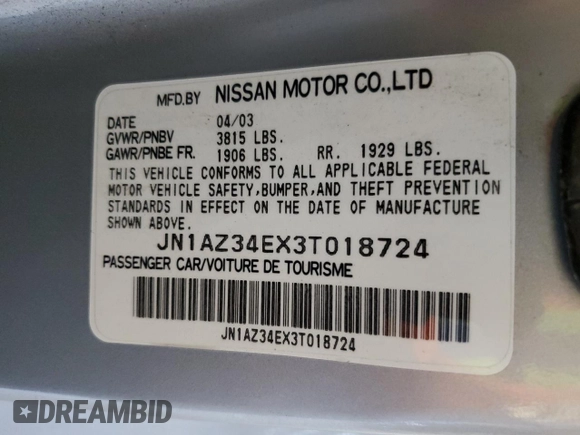 2003 Nissan 350Z Touring with VIN JN1AZ34EX3T018724, listed as a Copart auction lot 67601584 with 24,288 mi miles and Salvage Title. Bid and sale history available at carsss.com. Image 13.