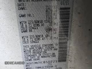 2015 Nissan Rogue SL z VIN 5N1AT2MV7FC850725, wystawiony jako Copart lot #54993195 z przebiegiem 98 804 mil mil oraz Szkoda całkowita • Salvage title. Historia ofert i sprzedaży dostępna na DreamBid. Obrazek 13.