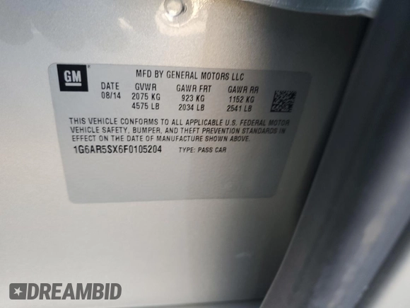 2015 Cadillac CTS Luxury RWD with VIN 1G6AR5SX6F0105204, listed as a Copart auction lot 42101575 with 45,692 mi miles and Clean Title. Bid and sale history available at DreamBid. Image 12.