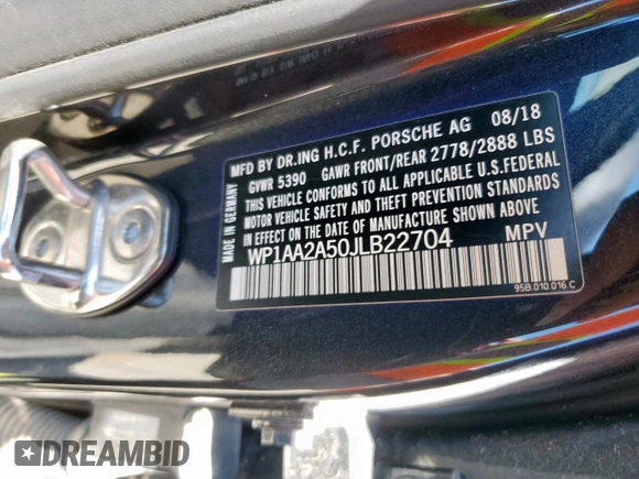 2018 Porsche Macan with VIN WP1AA2A50JLB22704, listed as a Copart auction lot 65922525 with 37,370 mi miles and Salvage title. Bid and sale history available at DreamBid. Image 13.