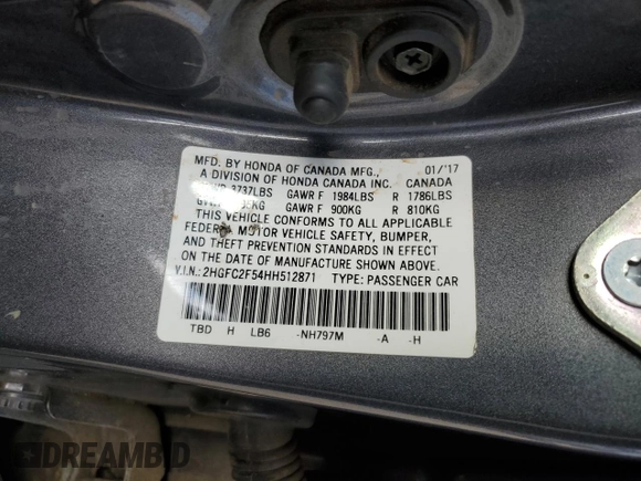 2017 Honda Civic Sedan LX with VIN 2HGFC2F54HH512871, listed as a Copart auction lot 44730755 with 203,249 mi miles and Salvage Title. Bid and sale history available at carsss.com. Image 14.