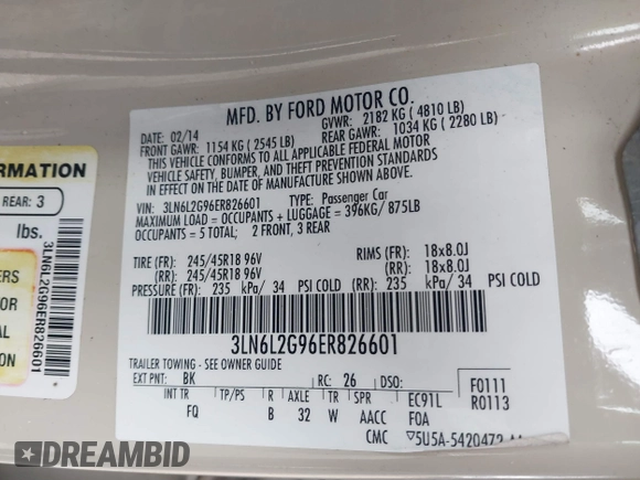 2014 Lincoln MKZ с VIN 3LN6L2G96ER826601, выставлен на аукционе IAAI как лот 41844586 с пробегом 66 923 миль миль и . История ставок и продаж доступна на DreamBid. Изображение 9.