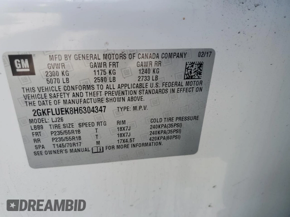 2017 GMC Terrain SLT z VIN 2GKFLUEK8H6304347, wystawiony jako Copart lot #53824545 z przebiegiem 76 202 mil mil oraz Szkoda całkowita • Salvage title. Historia ofert i sprzedaży dostępna na DreamBid. Obrazek 14.
