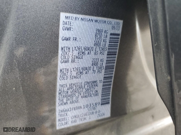 2024 Nissan Titan XD PRO-4X with VIN 1N6AA1FB9RN103589, listed as a Copart auction lot 74289014 with NaN miles and Salvage Title. Bid and sale history available at carsss.com. Image 13.