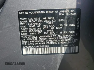 2024 Volkswagen Atlas SE with VIN 1V2WR2CA4RC567340, listed as a Copart auction lot 54665765 with 24,743 mi miles and Salvage title. Bid and sale history available at DreamBid. Image 14.