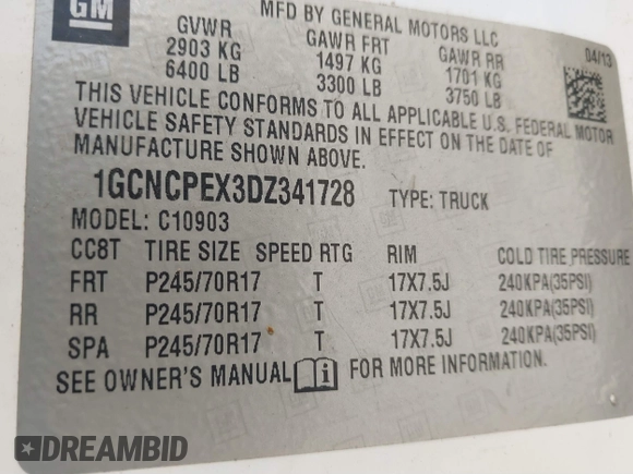 2013 Chevrolet Silverado 1500 Work Truck with VIN 1GCNCPEX3DZ341728, listed as a IAAI auction lot 41423447 with 221,168 mi miles and . Bid and sale history available at DreamBid. Image 9.