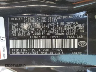 2014 Toyota Camry L with VIN 4T1BF1FKXEU312246, listed as a Copart auction lot 48584125 with 0 mi miles and Non Repairable. Bid and sale history available at carsss.com. Image 12.